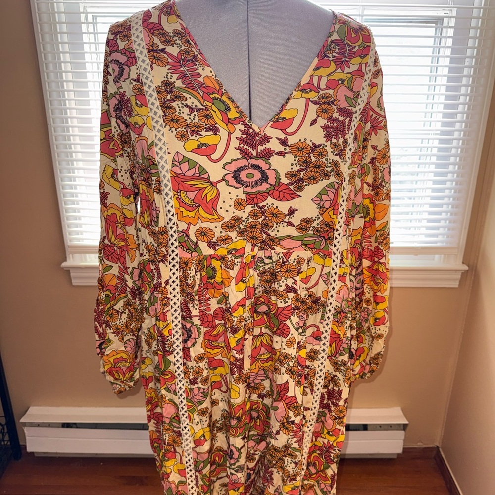 Floral V-Neck Midi Dress in Multi